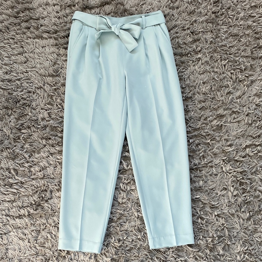 LOFT Light Blue Tie-Waist High Rise Cropped Trousers